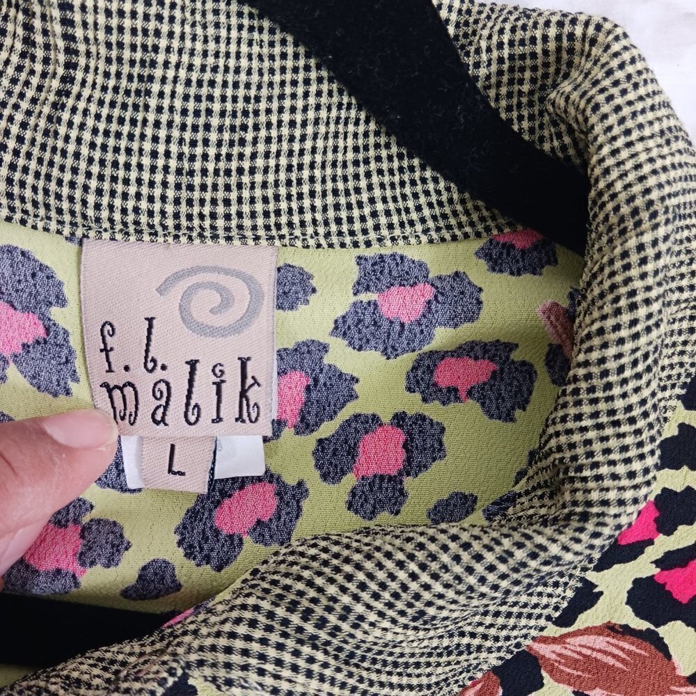 F.L MALIK vintage matching set women's size L green/pink animal print floral - Picture 6 of 12